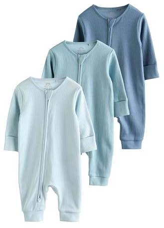 NEXT Bambini Confezione da 3 Tutine Bebè Senza Piedini con Zip bidirezionale Blu 6 Mesi-9 Mesi