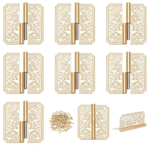 UNICRAFTALE 8Pcs Gold Brass Hinges Double Small Door Removable Vintage Decorative Hinge 6x5cm Removable Vintage Decorative Hinges Furniture Accessories for Cabinet Drawer Door
