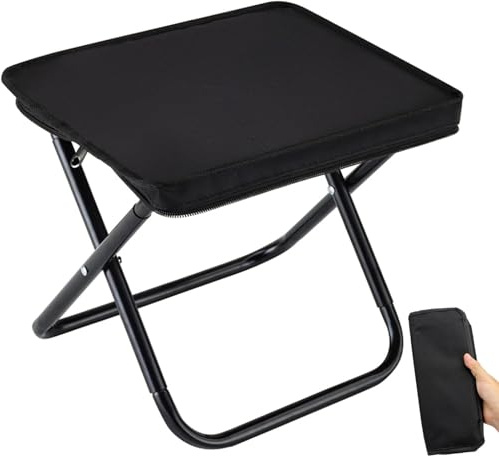 EKKONG Sgabello Pieghevole Portatile, Sgabello da Campeggio con Borsa Portaoggetti, Piccolo Sgabello Pieghevole, Sgabello da Pesca, per Viaggi, Escursionismo, Barbecue, Spiaggia, Picnic (Nero)