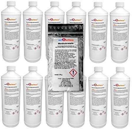 Bastugjutesset 12 x 1,0 l från well2wellness® + gratis 50 g metallkristaller – fritt val från över 180 bastuventiler