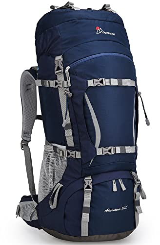 Mountaintop 70L Trekkingrucksack Reiserukcsack Damen Herren mit Regenschutz für Trekkingtouren, Bergsteigen, 76 x 33 x 26 cm(Dunkelblau)