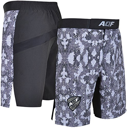 AQF MMA Shorts Camo Grey for Grappling Kickboxing Fight Training Cage
