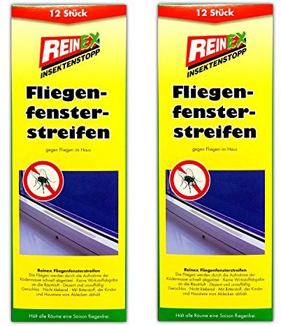 Reinex 24 Stück Fliegen Fensterstreifen | Köderstreifen Fraßköder | Köder Fliegenabwehr