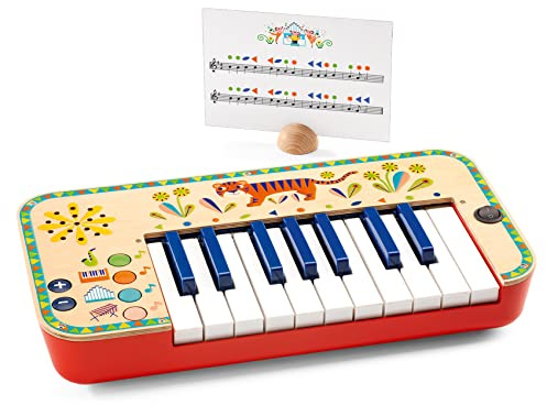 DJECO Animambo Synthesizer - Safe Music Instrument for Kids, Cute Educational Toddler Musical Toy for Motor Skills, Creativity, Imagination & Rythym - Toys for 3+ Years Girls & Boys