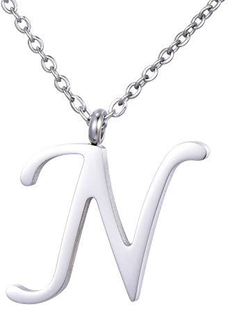 Morella Collar de Plata y Acero Inoxidable con Colgante Letra N