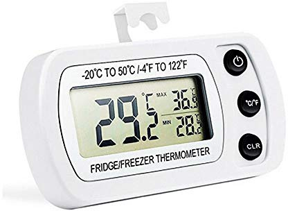Tenlacum Digital Waterproof Fridge Thermometer LCD Display Freezer Room Temperature Monitor with Hook Max Min Memory for Household Use