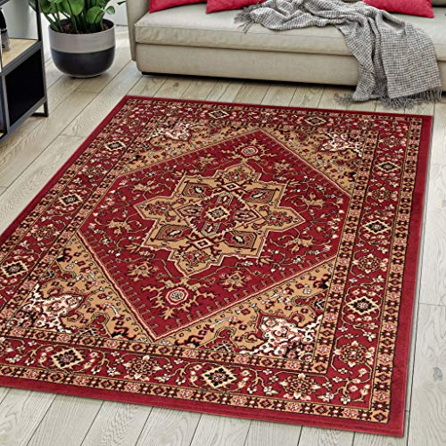 Carpeto Teppich Flur 120x170cm Rot Klassisch Traditionell Weich Kurzflor | Teppich für Eingangsbereich Küche Büro Wohnzimmer Schlafzimmer Pflegeleicht Fußbodenheizungsgeeignet Synthetisch Elegant