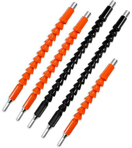 5 pcs Flexible Drill Bit Extensions, CNYMANY 11.8 9.8 7.9 inch 1/4'' Hex Shank Screwdriver Connection Shaft Tip Flex Drive Quick Connect Adapter Power Tool Kit - Black, Red, Orange