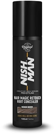 NISHMAN Magic Retouch Correcteur de Racines - Brun Moyen 100ml - Couverture Instantanée des Cheveux Gris & Rafraîchissement de la Couleur – Spray Capillaire Séchage Rapide et Longue Tenue