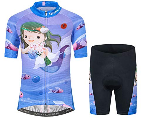 Cycling Jersey Shorts Set Padded Kids Bicycle Top Suit Children Bike MTB Shirt Boy Girl Mountain Road Clothing Short Racing Riding Tights Purple L