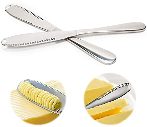 Buttermesser 2 Stück Edelstahl Buttermesser Frühstücksmarmelade verteilen Multifunktions-Käse reiben und schneiden Drei-in-Eins