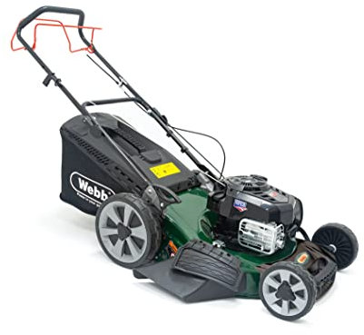 Webb WER21HW4 21/53cm Self Propelled Rotary Petrol Lawnmower, 163cc Engine, 8 Cutting Heights, 65L Collection Bag - 3 Year Guarantee