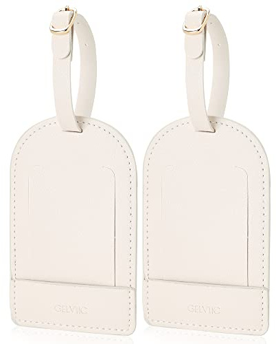 GELVTIC Faux Leather Luggage Tags for Suitcase Tag Set Privacy Protection with Identifie Name Lable ID Card Baggage tag for Men Women Travel Accessories, 2/4 Pack (LT06-White)