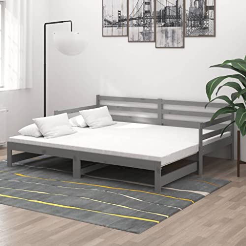 vidaXL Ausziehbares Tagesbett 2X(90x200) cm Grau Massivholz Kiefer