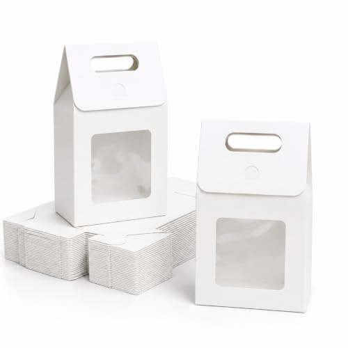 Emartbuy Starke Papier-Geschenktüte, 27 x 16 x 9 cm, weiße Krafttüte Candy Cookies Box mit durchsichtigem Fenster - 24 Stück