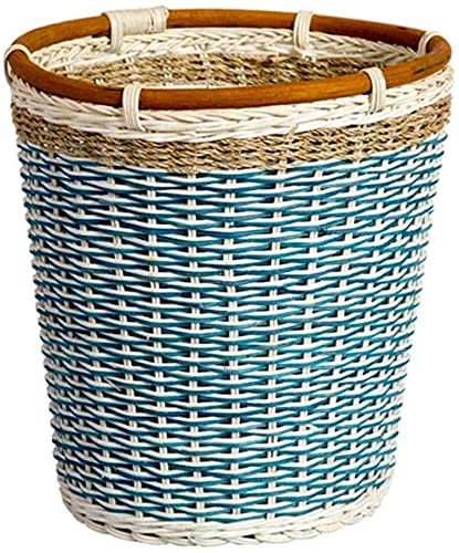 TSTSM Mülleimer Mülleimer Gewebter Korb Mülleimer, Runder Mülleimer, Badezimmer Küche Büro, 10L Fassungsvermögen (blau) Mülleimer