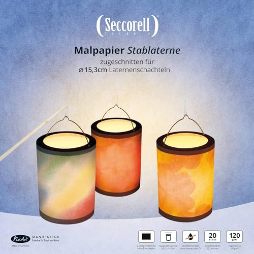 Seccorell Stablaternen-Malblock, 20 Blatt, 120 g/qm | Festeres Papier, 2-seitig verleimt für faltenfreies Wischmalen mit Seccorell Finger-Wischmalfarben