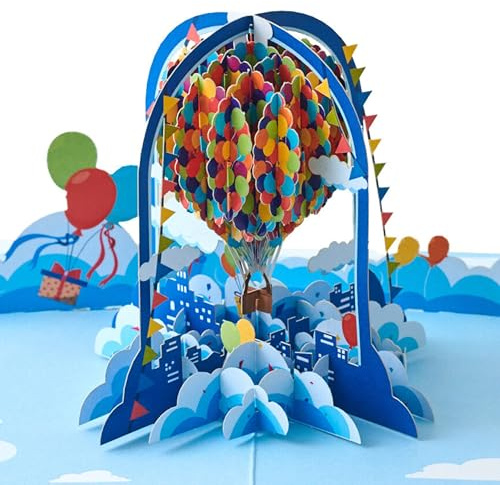 Magic Moments® Fröhlicher Heißluftballon Pop Up Karte - Lustige 3D Geburtstagskarte Groß mit Umschlag zum Geburtstag oder besonderen Anlass - Gutschein für eine Ballonfahrt, eine Reise