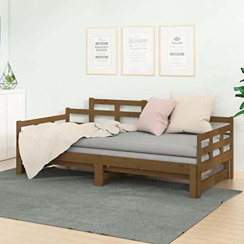 Festnight Tagesbett Ausziehbar Einzelbett 90x200 cm Schlafsofa Holzbett Bettsofa Schlafcouch Ausziehbett Sofabett Gästebett Bettgestell Bett Holz Jugendbett