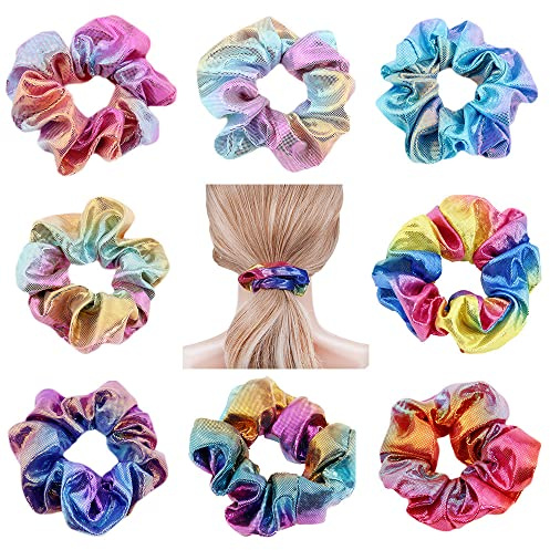 10 Stück Elastisches Chiffon Haargummi Scrunchies，Satin Scrunchies für Damen Haare Bunte Haarband Haaschmuck Regenbogen Haarbände，für Mädchen Damen Frauen Pferdeschwanz
