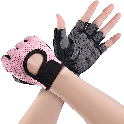 Fitness Handschuhe Trainingshandschuhe Damen, Fingerlose Gym Handschuhe mit Rutschfester Silikon, Atmungsaktive Sporthandschuhe für Crossfit, Bodybuilding, Radsport, Gym Workout, Krafttraining