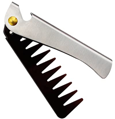 Mikinona Small Size Stainless Steel Handle Foldable Comb Pocket Hair Comb for Men Hairdressing Accessories