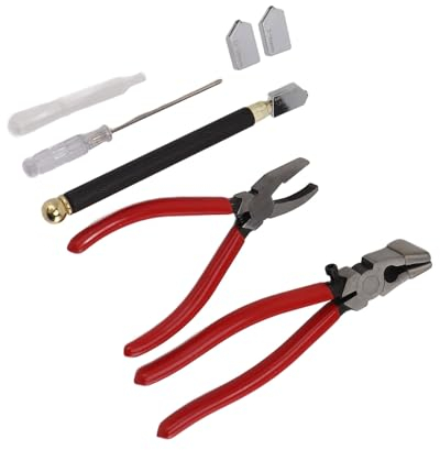Glasschneider-Werkzeugset mit Brechzange, Gebogener Glasschneidezange, Glasschneiderstift, Öltropfer, Schraubendreher Zum Glasschneiden, Basteln, DIY-Projekte