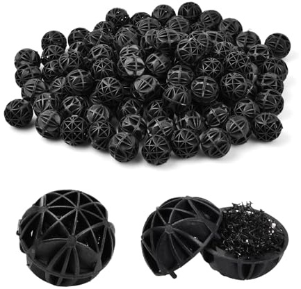 Tibapla 100 Stücke Bio Filterbälle Aquarium 26mm Bio Poröse Filter Biochemische Ball für Filtration Reinigung, Teich Brunnen Filtermedium für EX Außenfilter, Reduziert Anzahl Wasserwechsel