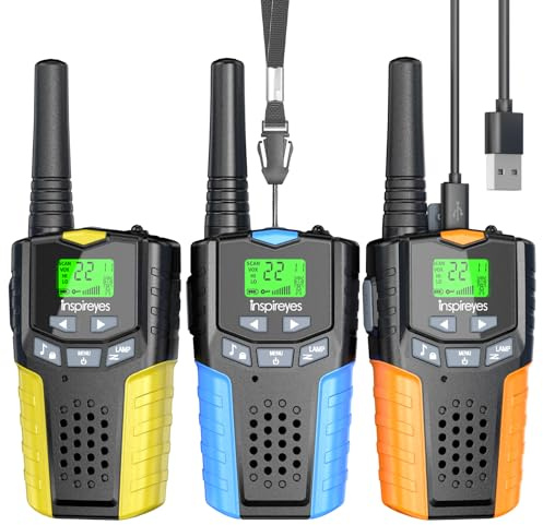 Inspireyes Walkie-Talkie Bambini Ricaricabili, 48 Ore di Orario di Lavoro, 3 Chilometri di Lungo Raggio, Giocattoli da Esterno per Bambini di 3-12 Anni,Confezione da 3