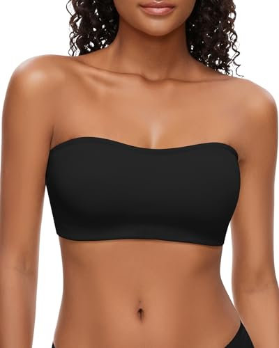 WOWENY Reggiseno Senza Spalline con Spalline Trasparenti Invisibile Reggiseno Fascia da Donna Senza Ferretto e Senza Schienale Scoperta Top a Tubo Nero M