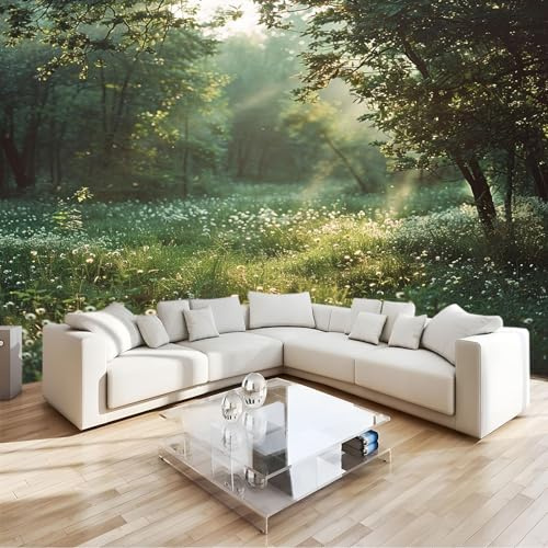Grüne Bäume 3D Vlies-Fototapete Natürliches Grünes Gras Und Bäume Modernes Wandbild Tv-Hintergrund Wanddeko Art, Für Wohnzimmer, Schlafzimmer, Kinderzimmer Wandbilder B400 X H280 Cm