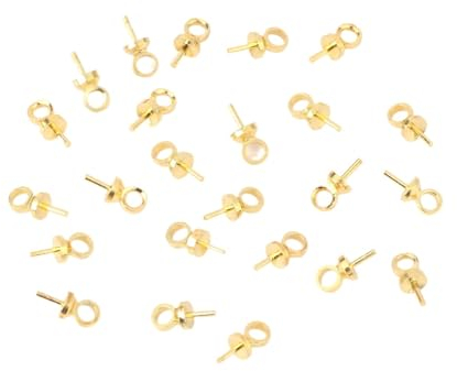 100 Stück Messing-Halbloch-Charms, Augenstifte, Perlen, Endkappen, oben gebohrt, Anhänger-Bails, Anschlüsse for Schmuckherstellung, 6 x 3 mm (Color : Gold, Size : 300pcs)