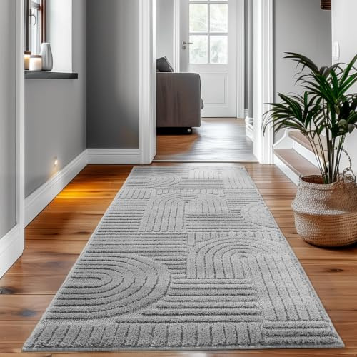 SIMPEX Teppich Läufer 80x150 cm Grau, Hochflor Wohnzimmer Teppich, Weich & Flauschig, Skandinavisch Boho Stil, Langflor Shaggy, Pflegeleicht, Jute Rückseite