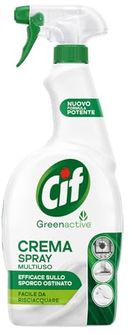 Cif Crema Spray Multiuso, Formula Potenziata e Innovativa, Adatto a Tutte le Superfici, Efficace sullo Sporco Ostinato, Facile da Risciacquare, Formula Green Active, 650 ml