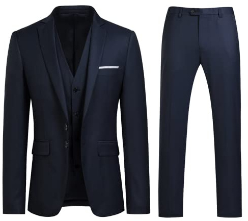YOUTHUP Men Slim Fit 3 Piece Suit 2 Button Tuxedo Blazer Waistcoat Trousers | Timeless Elegance Sophisticated Style, Solid color design, Versatile for business weddings interviews and parties