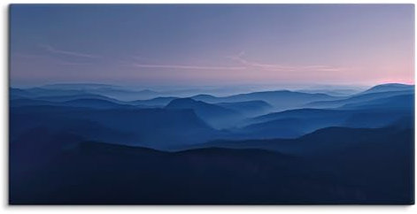 Paul Sinus Gerahmtes Bild auf Leinwand 120x60cm Horizont Berge Natur Sonnenaufgang Blau Nebel