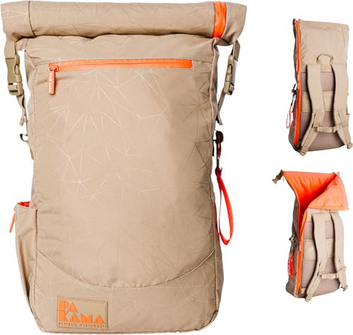 PAKAMA - Daypack Rucksack [EARTH BAG] mit Rolltop 25l klein aus RECYCELTEM PLASTIK hergestellt (rosa) - Reise- & Fahrrad-Rucksack für Arbeit, Fitness mit Laptop-Fach – Damenrucksack & Tagesrucksack