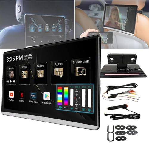 GplHAIN Videoplayer FüR Die KopfstüTze Im Auto, 13,3-Zoll IPS HD Display, 2GB + 32GB, UnterstüTzt Wi-fi/HDMI/USB/FM, UnterstüTzt Kabellose Handyspiegelung, Mit 7 Arten Von AtmosphäRenlichtern