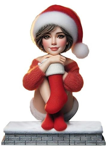 mydedor Wackelkopf-Figur, Dame im roten Kleid mit Stiefel, handgefertigte Wackelkopf-Figur, personalisiertes Geschenk für erwachsene Frauen, geeignet für Weihnachten
