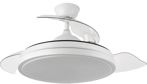 LUMIKING Ventilador de techo Con luz led - Ventilador con 3 Tonalidades y 6 Velocidades - Color Blanco con Motor DC - Aspas Retráctiles - Incluye Mando a Distancia con Temporizador y Memoria de Luz