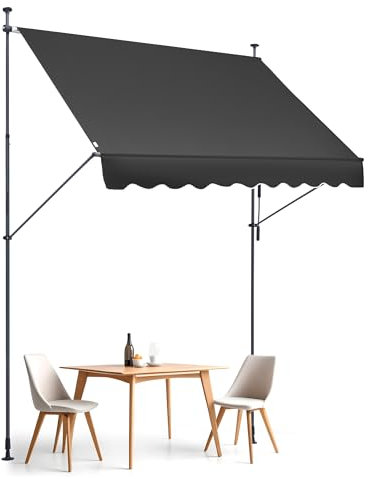 VEVOR Tenda da Terra Retrattile 250 x 120 cm Tenda Manuale con Manovella, Altezza Regolabile 218-310 cm Tenda da Sole per Balcone Esterno Resistente ai Raggi UV, per Terrazza/Balcone/Cortile, Nero