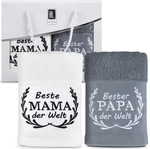 Panelee Mama und Papa Geschenke 2 Stück Baumwolle Bestickte Handtuch Muttertagsgeschenke für Mama Vatertagsgeschenk für Papa Geschenk für Eltern Geburtstagsgeschenk, 35 x 70 cm