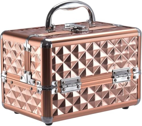 FANTASK Gold Kosmetikkoffer Schminkkoffer mit Spiegel, Beauty Case Friseurkoffer 23 x 15 x 18cm, Schmuckkoffer für Damen Multikoffer