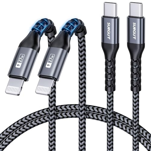 SUNGUY Cable USB C Lightning, [1M 2 piezas] Cable de datos certificado MFi Cable de carga USB C a Lightning iPhone Cable de carga rápida para iPhone 14/13/12/11 Pro Max Mini/X/XS/Cargador tipo C