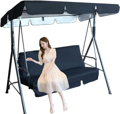 Porch Swing Canopy Replacement, Patio Swing With Canopy & Replacement Swing Seat Waterproof Top Cover Set Swing Chair Awning Glider Swing Cover Porch Swing Cover(Black,77x49x6inch/195x125x15cm)