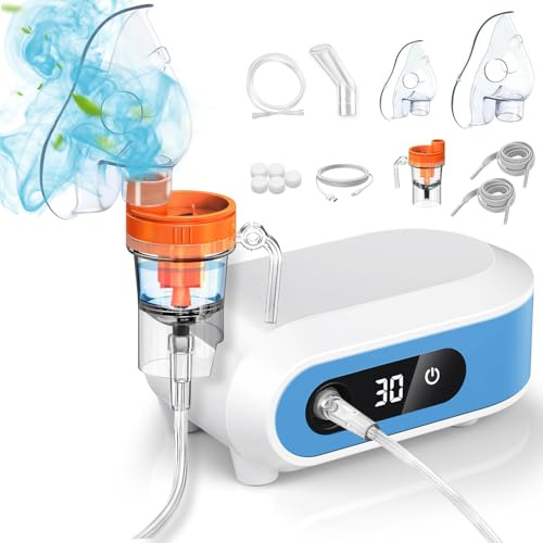 Inhaliergerät Maschine für Erwachsene,LED Digitalanzeige Inhalationsgerät Kinder, Kompressor Vernebler Tragbare mit Timing-Funktion Nebulizer Vernebler Inhaliergeräte Baby Erwachsene Kinder (Blau)
