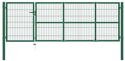 AJJHUUKI Hardware,Fencing & Barriers,Gates-home-Garden Fence Gate with Posts 350x100 cm Steel Green