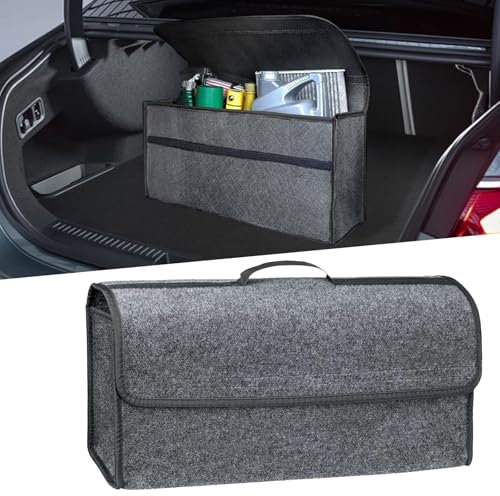 Borsa organizer per bagagliaio auto, pieghevole, organizer per bagagliaio, in feltro, antiscivolo, per organizzare gli strumenti dell'auto e il declutter interno, adatta a tutti i veicoli (Grigio)