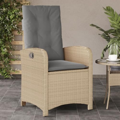 CINDERFUL Gartensessel mit Kissen Verstellbar Beigemischung Poly Rattan,Bequemer Gartenstuhl aus Polyrattan mit Verstellbarer Rückenlehne für entspannte Momente