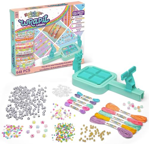 BANDAI - Rainbow Loom Wrapit - Kit de Création de Bracelets d'Amitié - Coffret 648 Pièces - 20 Projets DIY - Macramé, Perles, Fils Colorés - Cadeau Loisir Créatif - Jouet Enfant 8 Ans et + - CD0164
